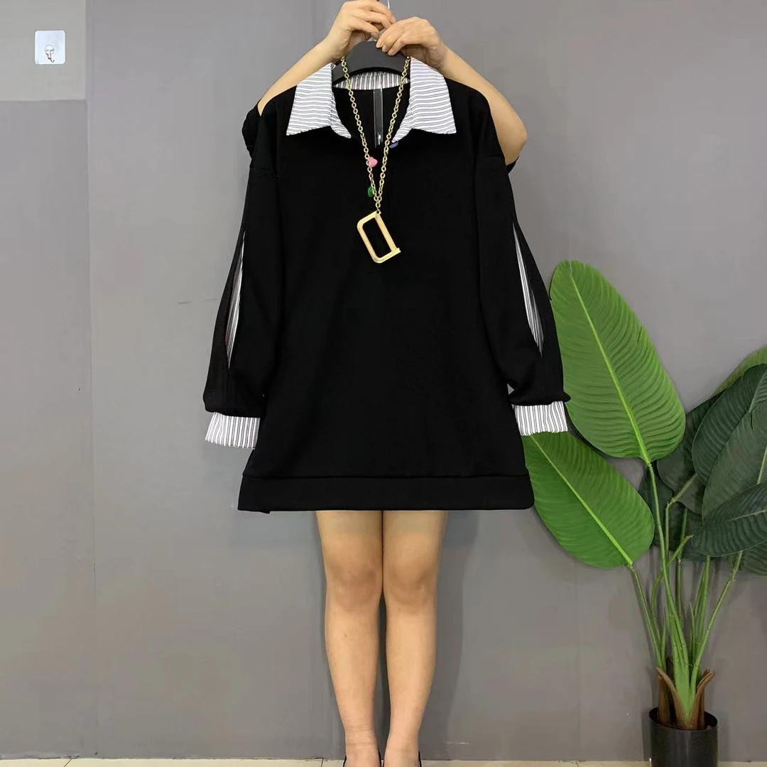 新款大码女装时尚洋气假两件百搭卫衣