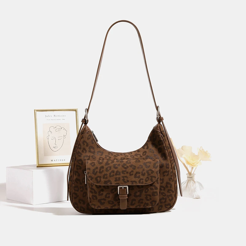秋冬包包女2024新款磨砂皮豹纹手拎包大容量女士手提包单肩斜挎包
