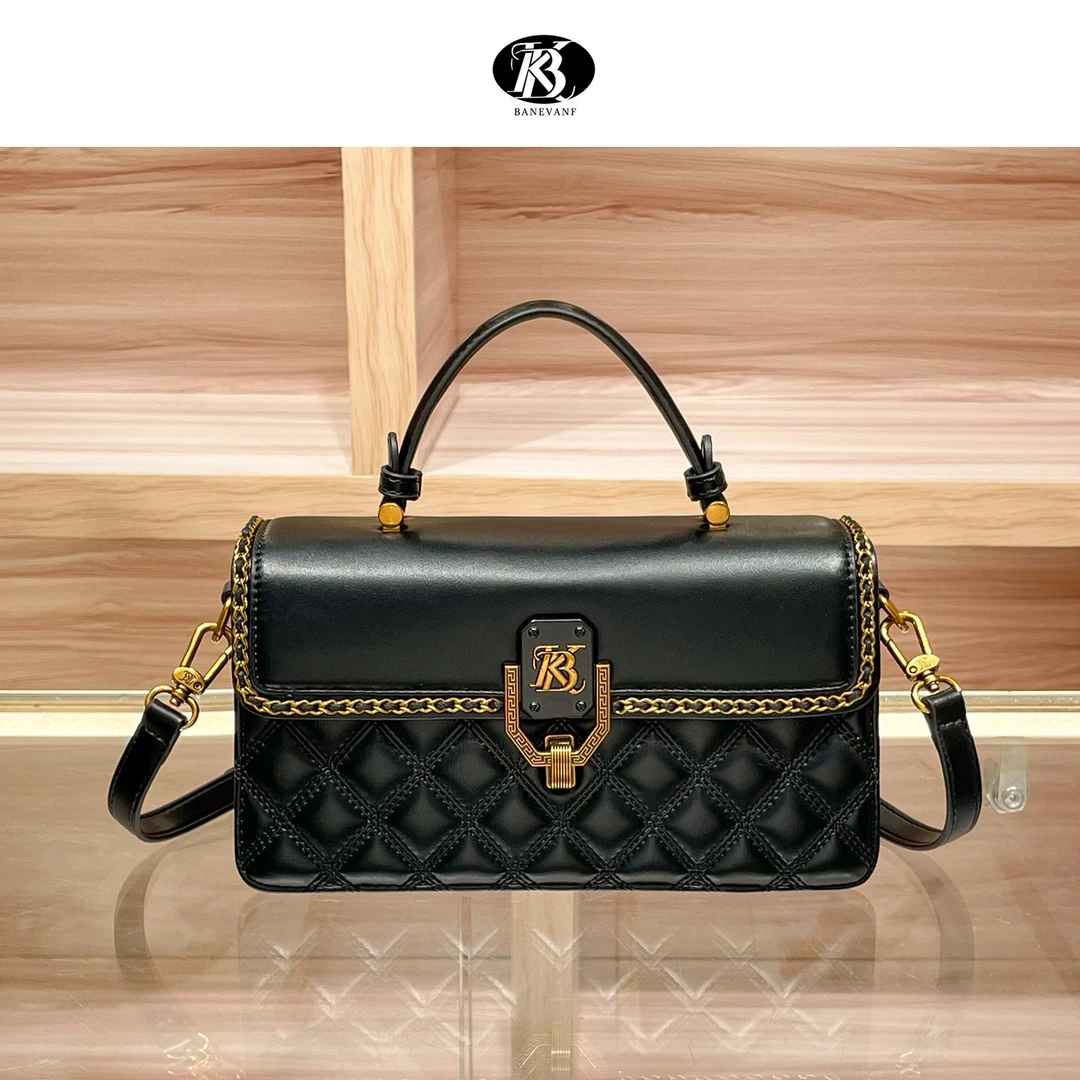 2024新款高级感真皮菱格手提包包女时尚百搭单肩斜挎包