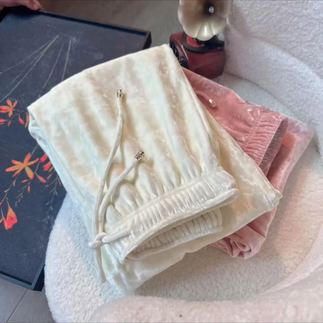 新中式国风宽松显瘦垂感直筒2024新款加厚加绒阔腿丝绒长裤