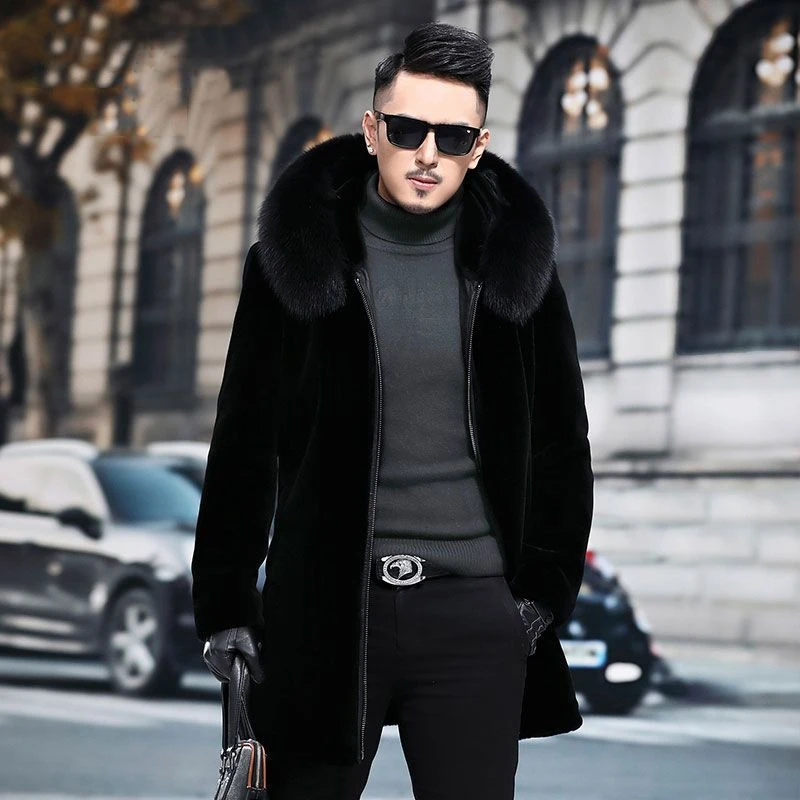 【海宁新款】连帽外套中老年爸爸加厚保暖冬季男装长款中年翻领