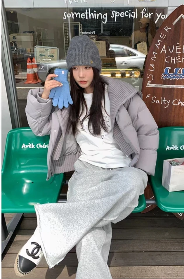 品牌捡漏！冬季女款高腰大翻领时尚保暖羽绒服LL4110紫色