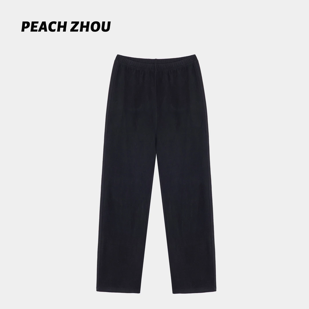 『PEACHZHOU』羊毛蚕丝抓绒弹力直筒休闲裤百搭松紧腰显瘦筷子长裤
