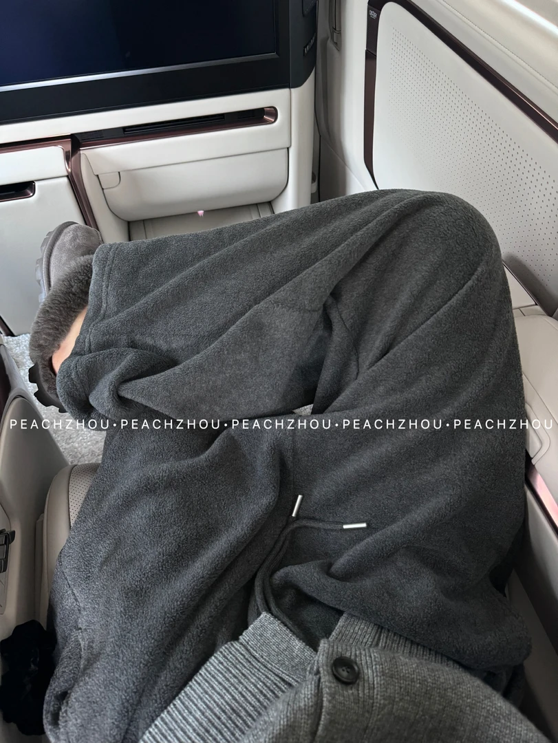 『PEACHZHOU』双面摇粒绒保暖宽松直筒休闲裤百搭松紧腰阔腿长裤女