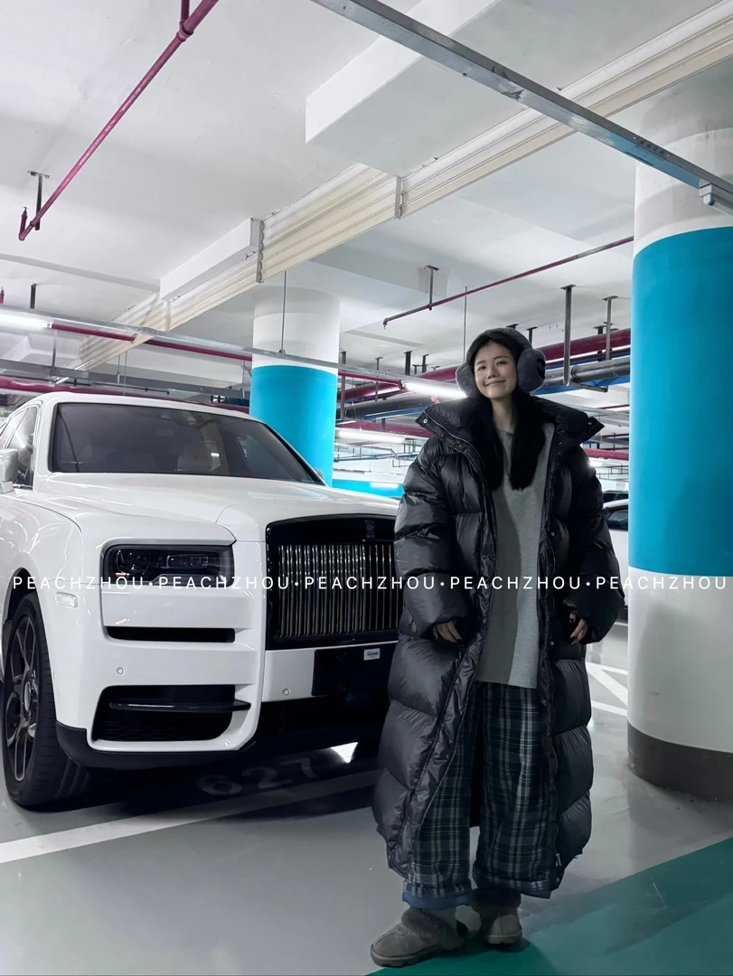 『PEACHZHOU』过膝长款宽松立领白鸭绒外套休闲保暖大被子羽绒服