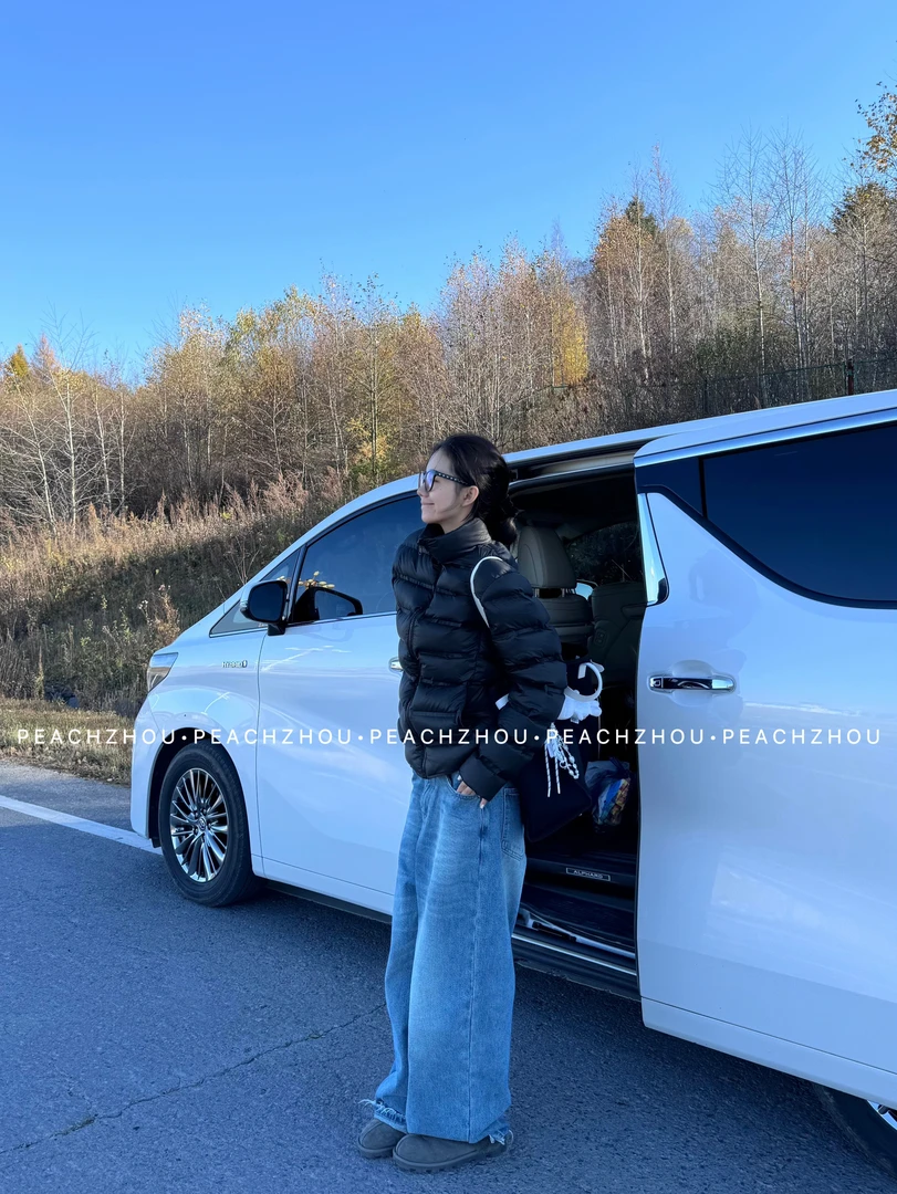 『PEACHZHOU』绗缝90白鸭绒宽松立领拉链羽绒外套休闲百搭保暖内胆