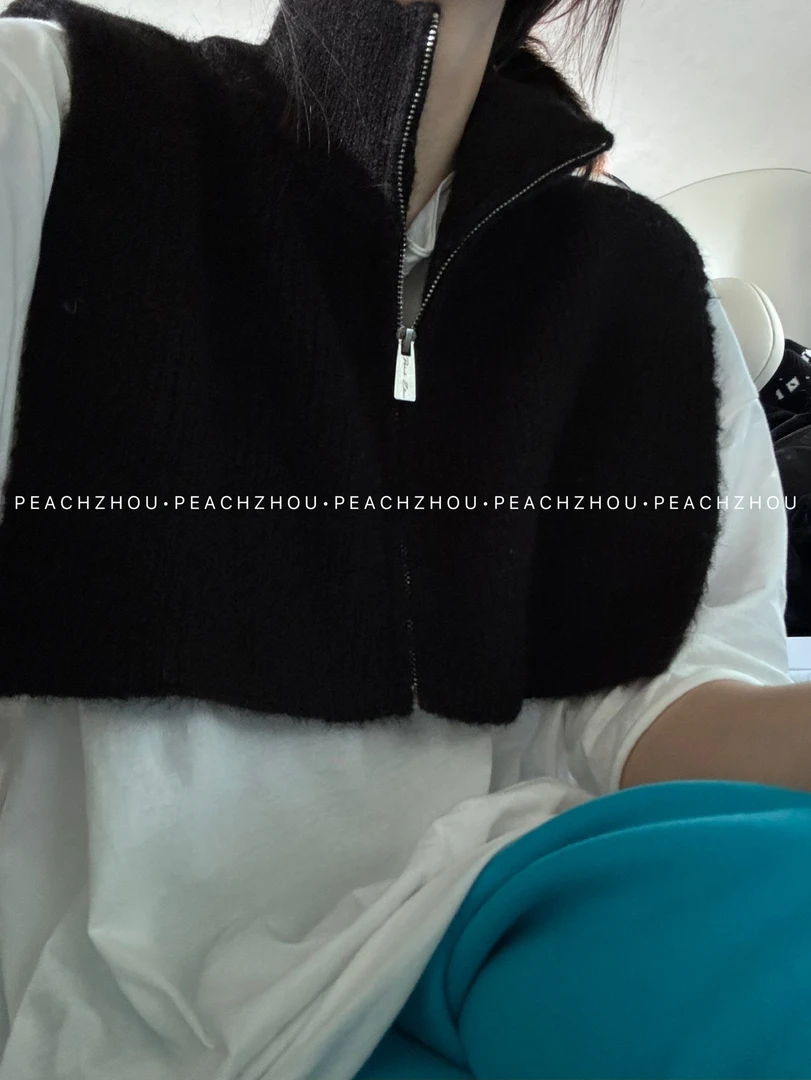 『PEACHZHOU』羊驼毛针织立领拉链马甲休闲无袖叠穿毛衣羊毛背心女