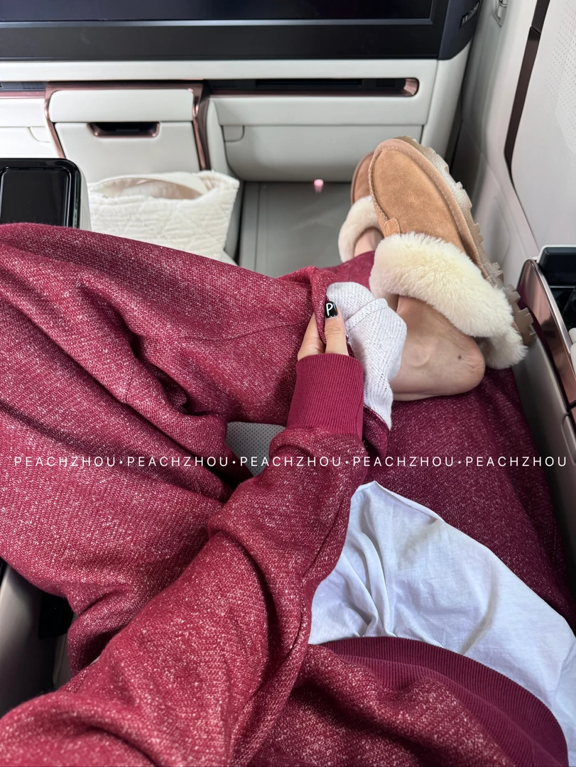 『PEACHZHOU』新年红花式纱抓绒宽松直筒休闲裤松紧腰阔腿卫裤女