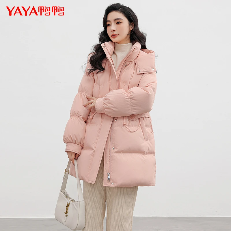 YAYA/鸭鸭韩系时尚休闲女士中长款保暖冬季舒适羽绒服YE3B615643J