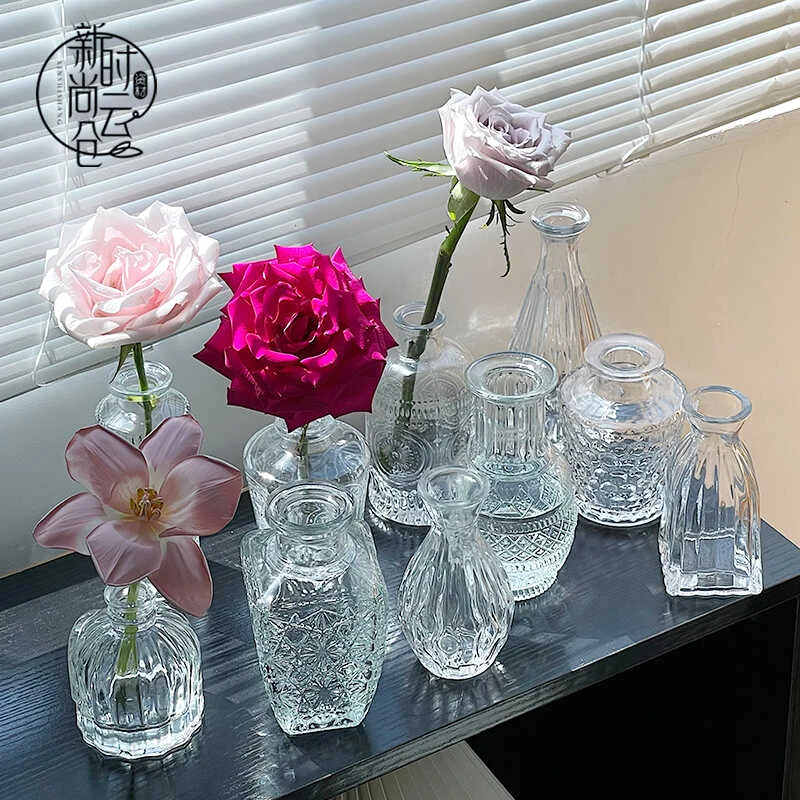 法式复古轻奢玻璃花瓶鲜花插花瓶养花玻璃瓶透明水培植物玻璃花瓶