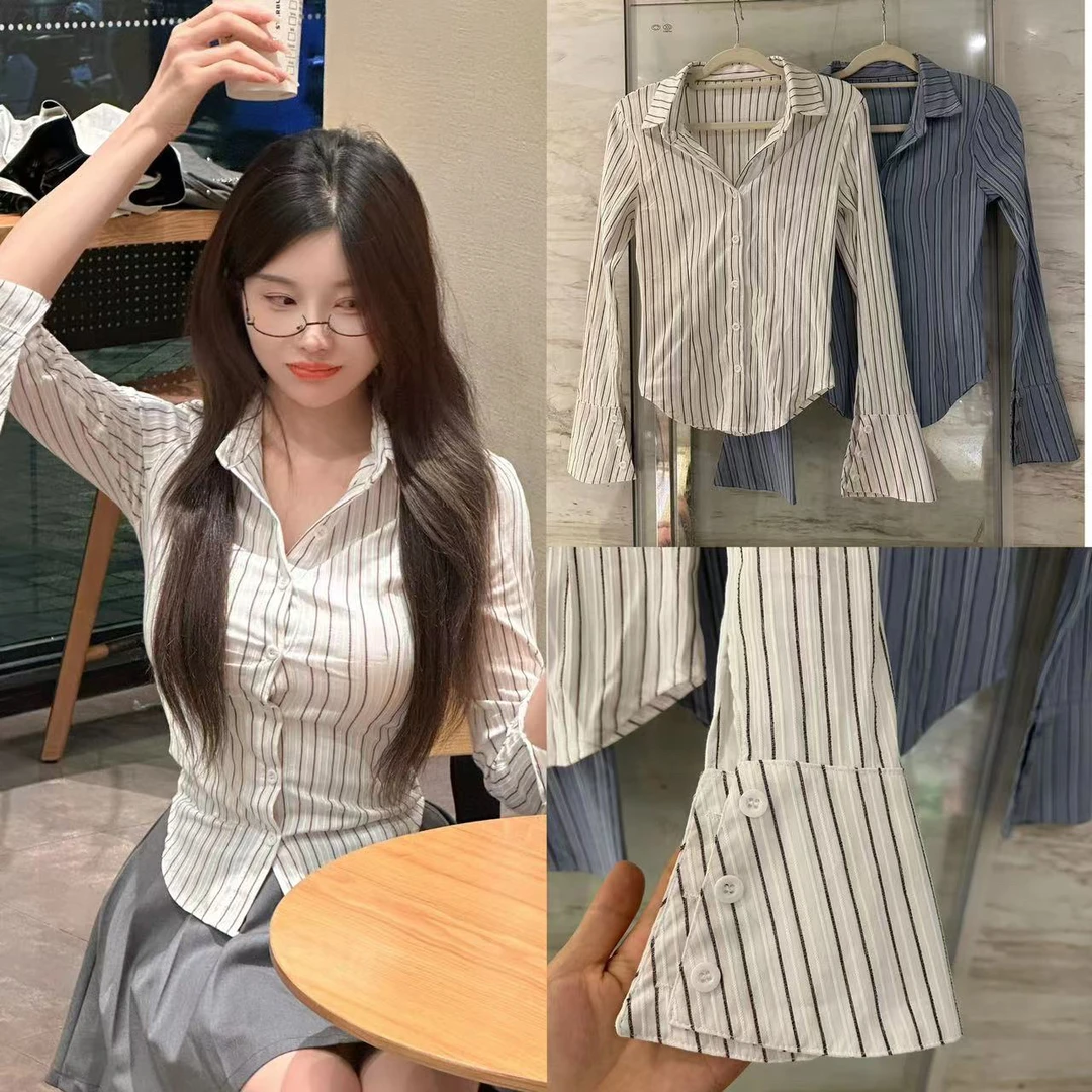 【纯纯欲动】7280竖条纹收腰显瘦衬衣