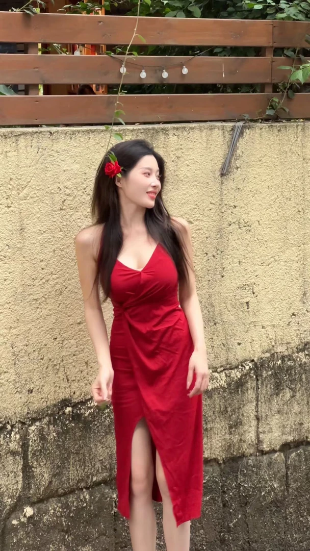 薇薇专属 7155挂脖系带开叉连衣裙