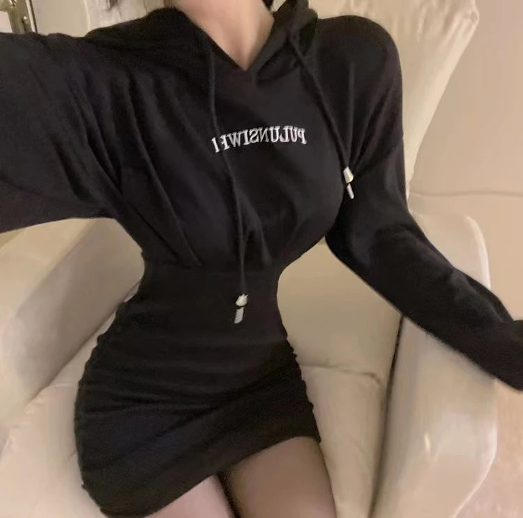 【古灵精怪】8076长袖连帽卫衣连衣裙