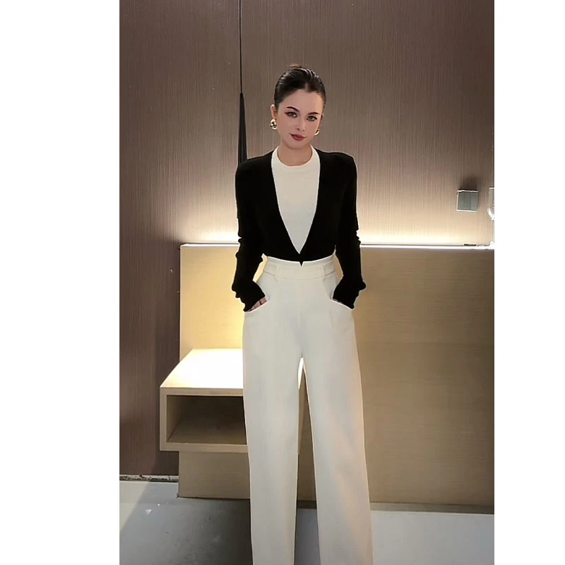 （不配腰带）原创百搭高腰大口袋拼接阔腿裤K30125