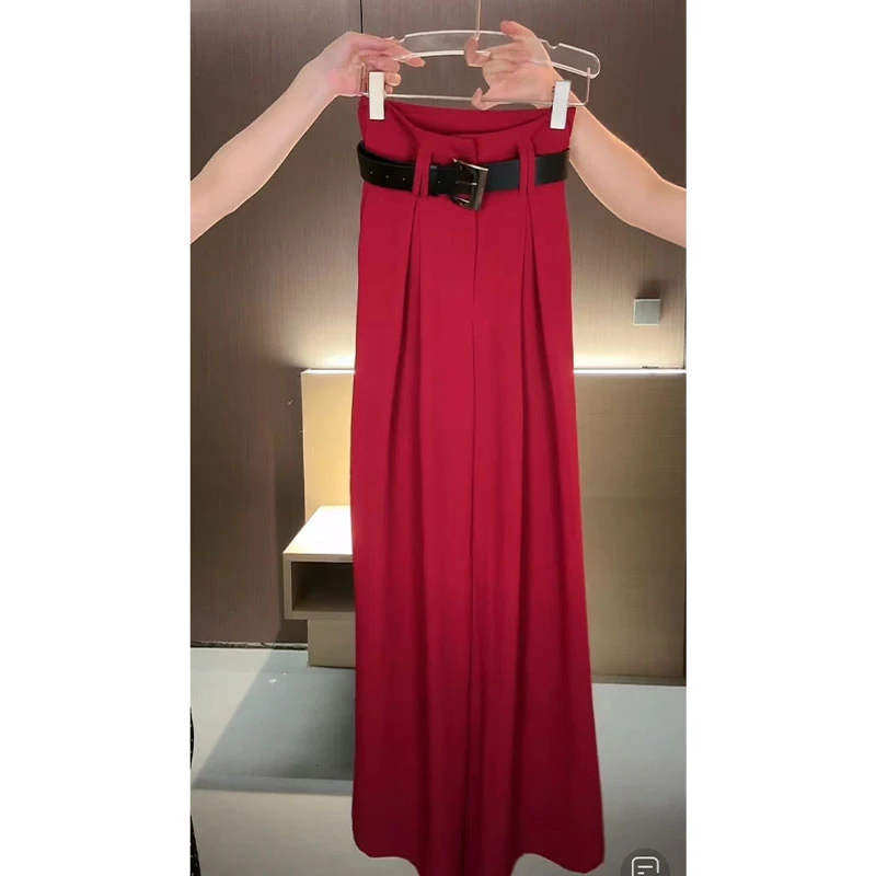 （配腰带）百搭光板高腰阔腿裤K27588