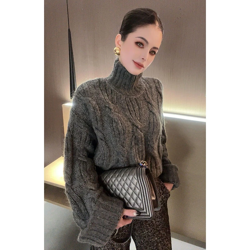 高领宽松麻花毛衣MY30157