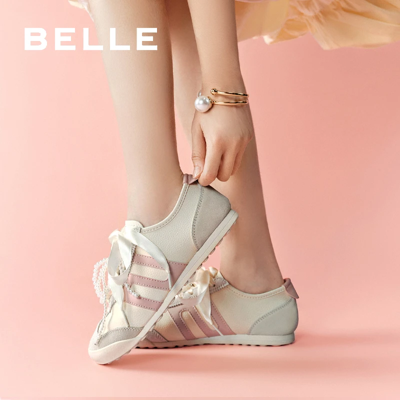百丽撞色德训鞋女新款品牌气质舒适运动休闲平底鞋芭蕾风A8N2DCM4