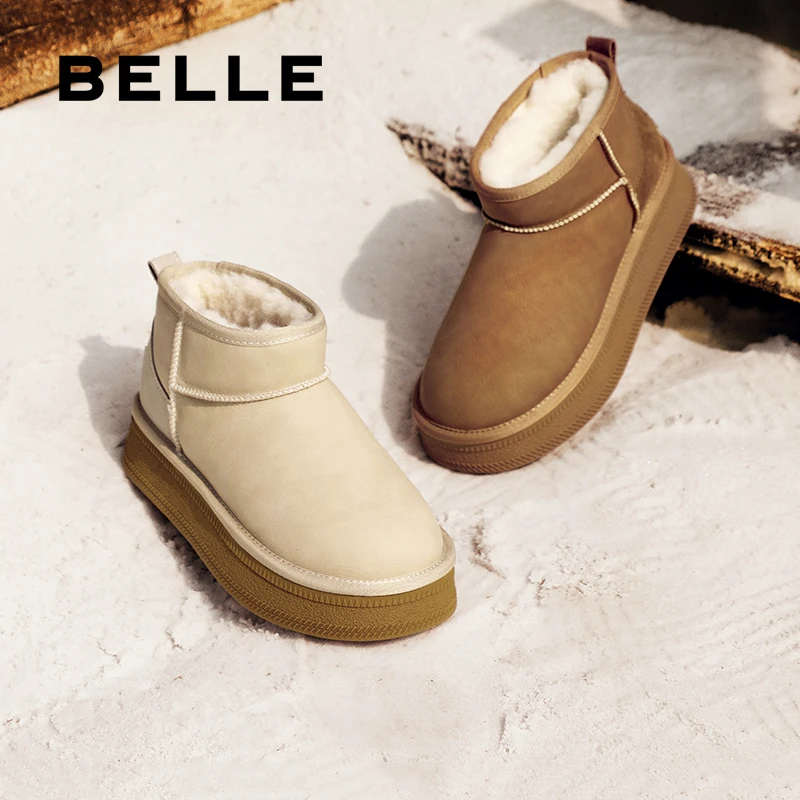百丽休闲增高雪地靴女冬季新款商场同款百搭舒适保暖加绒D1K4DDM4