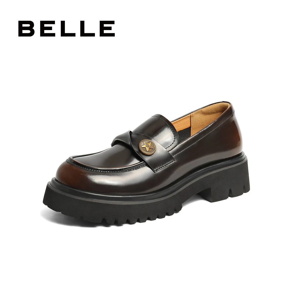 百丽复古光感乐福鞋女夏新百搭英伦风通勤鞋厚底乐福鞋B1757AA4