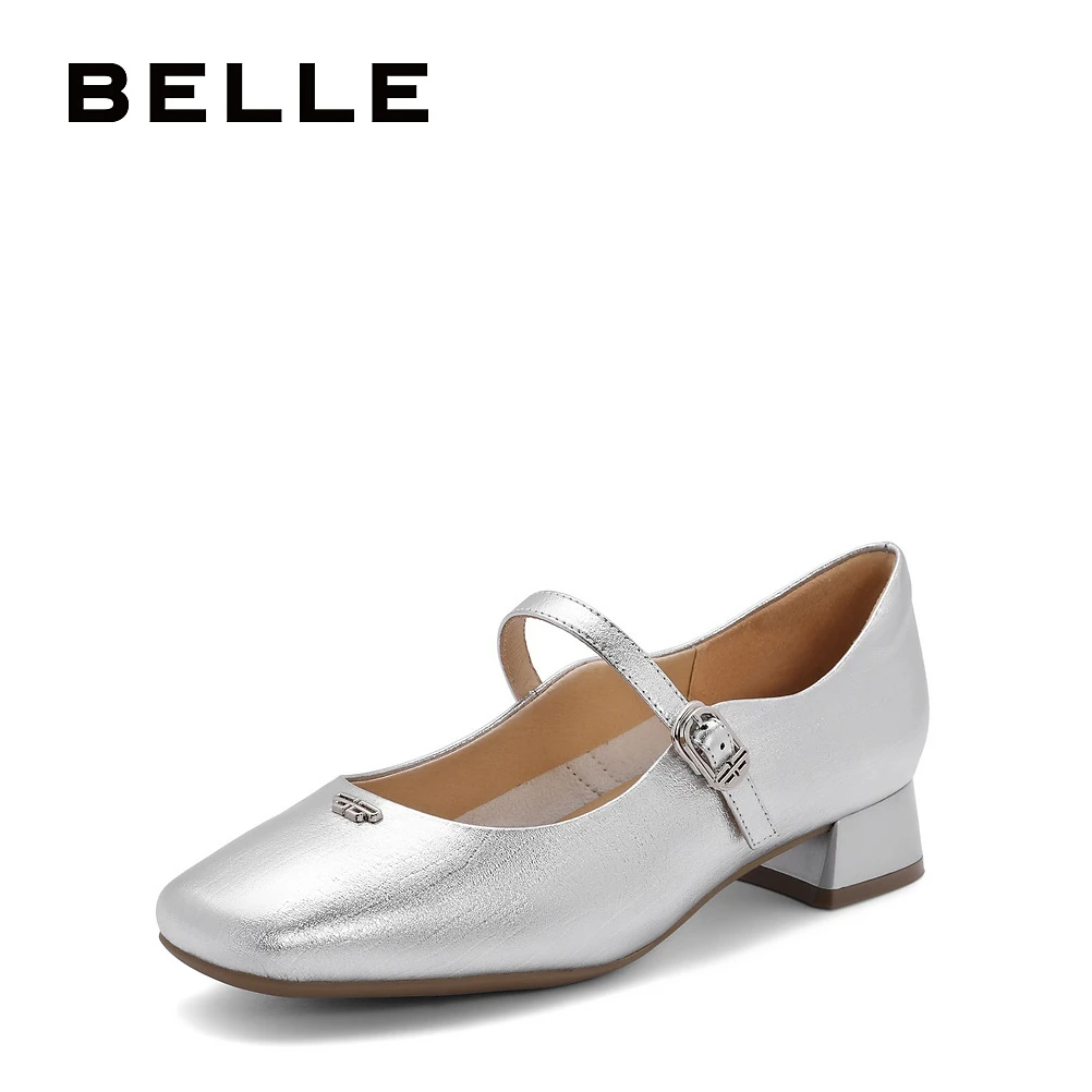 百丽方头优雅玛丽珍鞋女春新款时尚百搭跟鞋秀气软底单鞋B1817AQ4