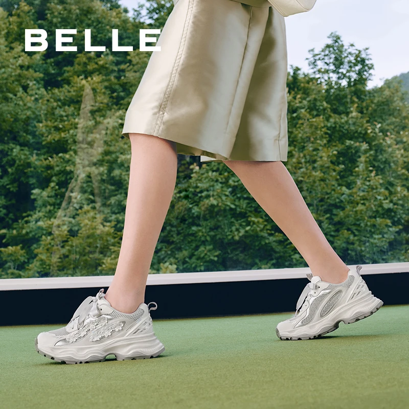 百丽网面透气老爹鞋女年夏季品牌新款气质厚底休闲运动鞋B6G1DCM4
