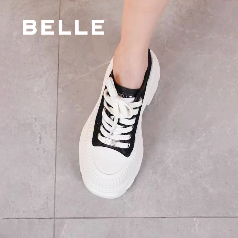 百丽网面休闲鞋女夏新款品牌通勤百搭厚底增高板鞋B2046BM4
