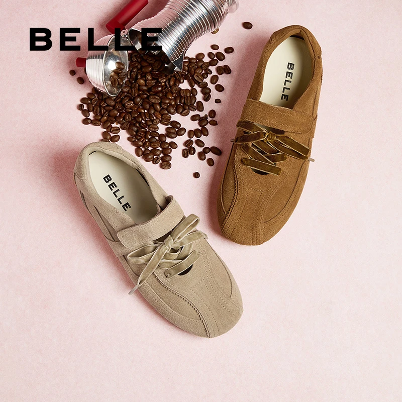 【花生糖】周雨彤同款百丽休闲德训鞋女25春新复古质感板鞋D4C1DAA5