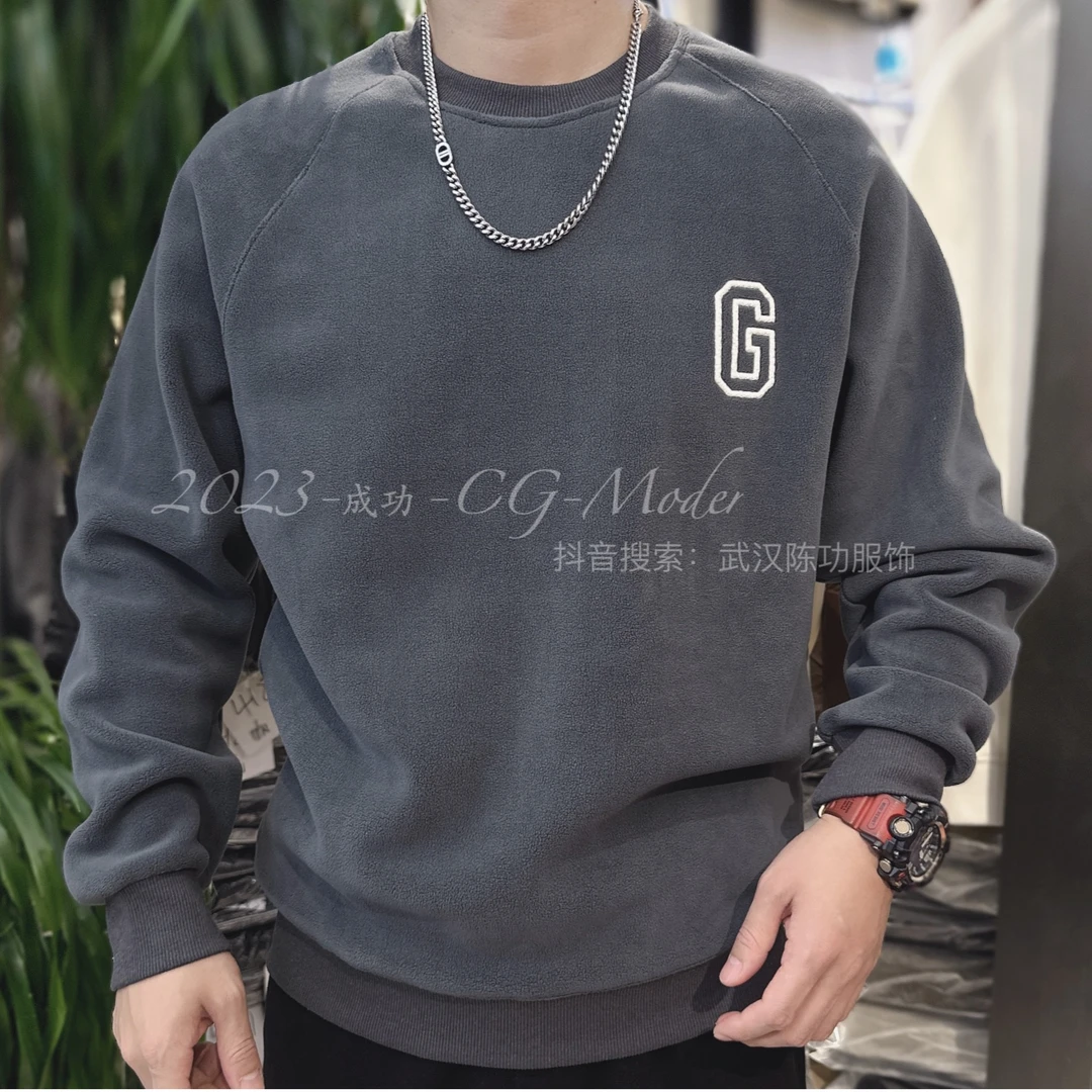 超厚加绒-（双面奥粒绒）2023冬季百搭舒适宽松微阔圆领卫衣82908