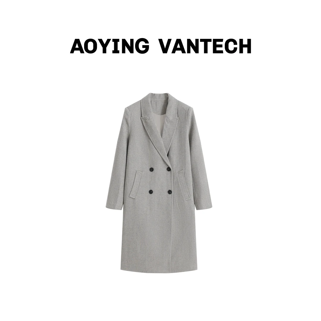 AOYING VANTECH【爱丁堡】经典格纹翻领宽松气质长款加厚呢大衣