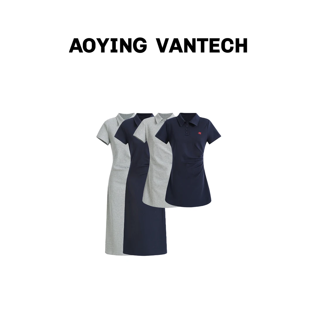 AOYING VANTECH【伦敦早课】通勤休闲POLO领抽褶显瘦长短款连衣裙