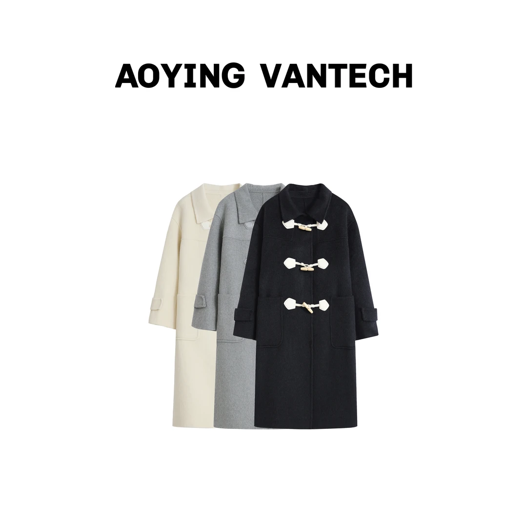 AOYING VANTECH澳莹万特 非正式学院风复古牛角扣双面绵羊毛大衣