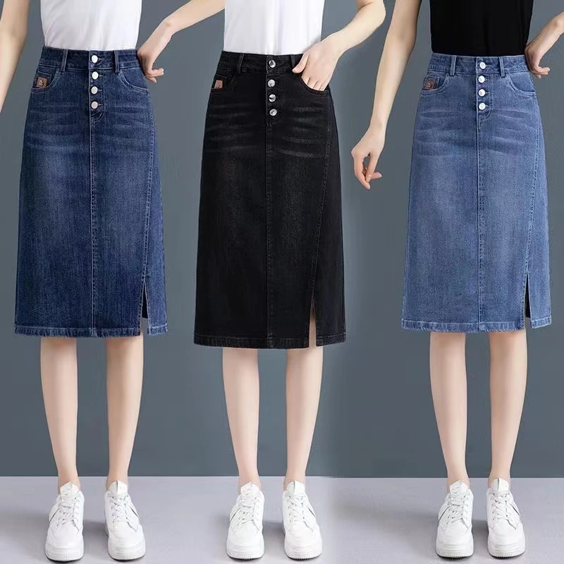 大码包臀裙女式高腰显瘦半身裙夏季薄款中长款过膝弹力开叉一步裙