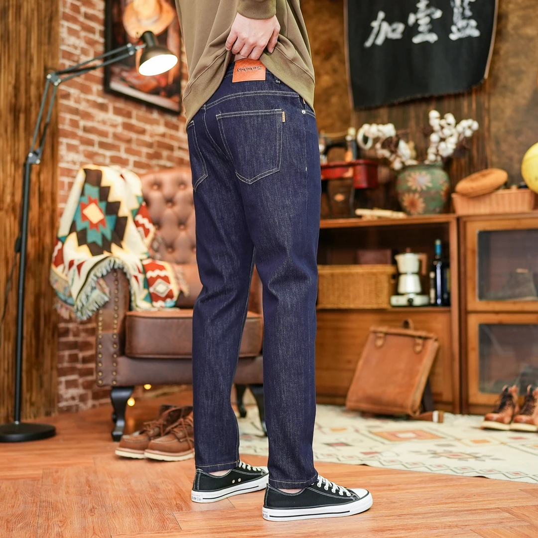 秋季新款男裤牛仔裤男款弹力修身小直筒裤男士百搭深蓝色高端裤子