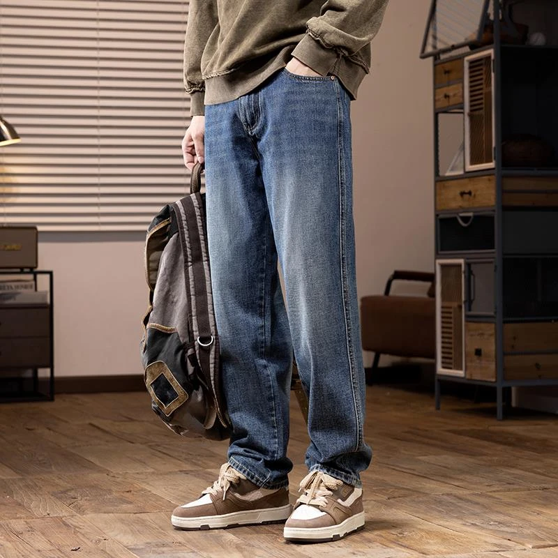 2025春秋美式水洗复古直筒牛仔裤男宽松潮牌简约休闲裤男士长裤子