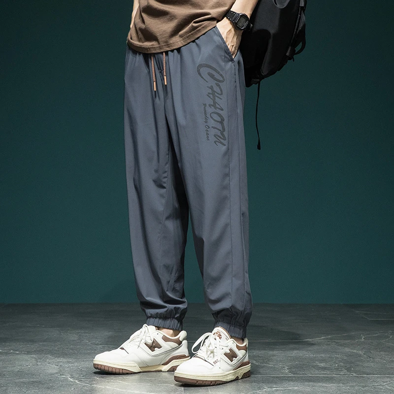 日系冰丝裤子男夏季薄款宽松加肥加爆款速干运动裤潮牌束脚休闲裤