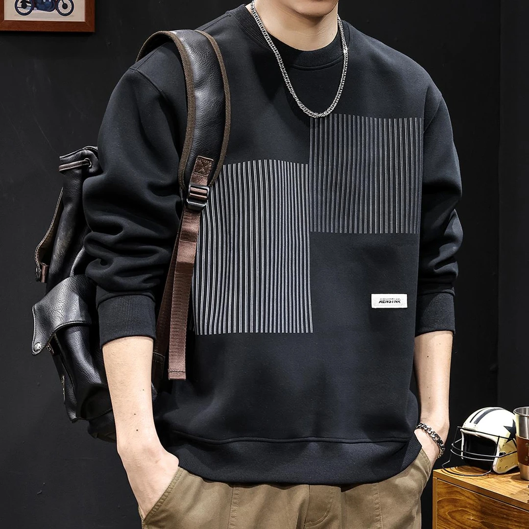 条纹拼色卫衣男春秋季新款重磅男装爆款男士潮牌潮流拼接长袖百搭