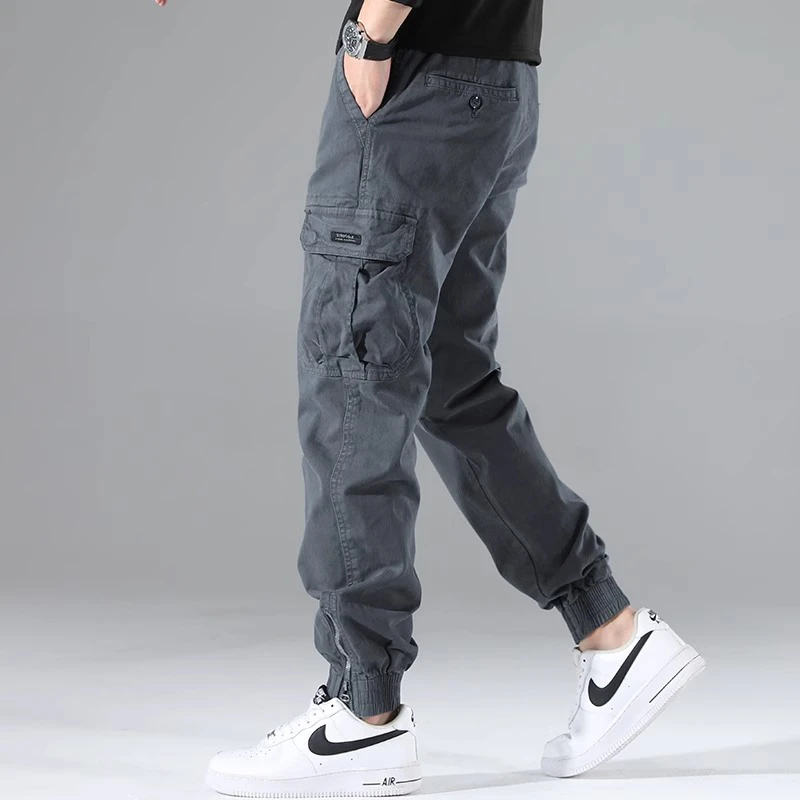 高级灰秋季款美式工装裤男潮牌拉链束脚裤子宽松男士男裤春秋款