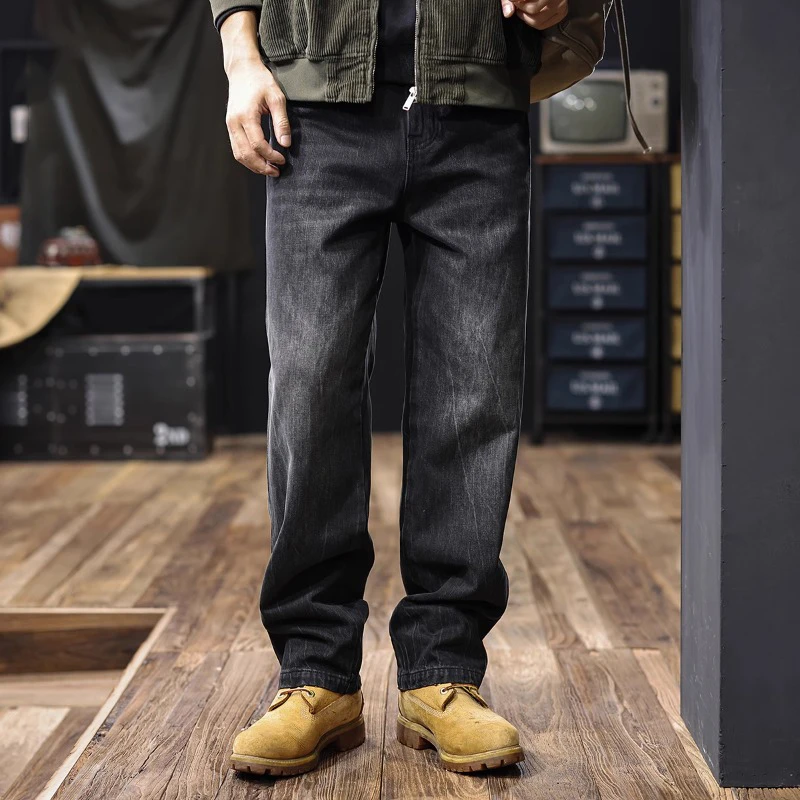 重磅加厚石磨水洗黑色直筒牛仔裤男士秋冬款宽松爆款裤子长裤潮流