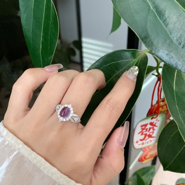 宫廷风金色银色戒指 天然岫玉 S928银黄水晶戒指紫水晶戒指