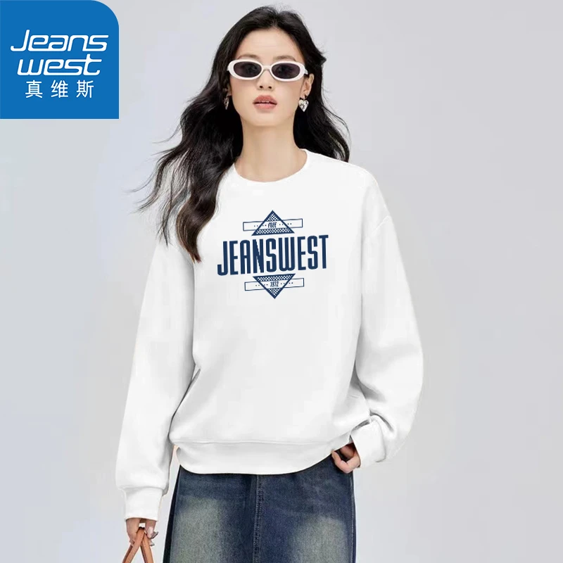 Jeanswest/真维斯圆领卫衣印花宽松秋季休闲长袖男女时尚百搭883