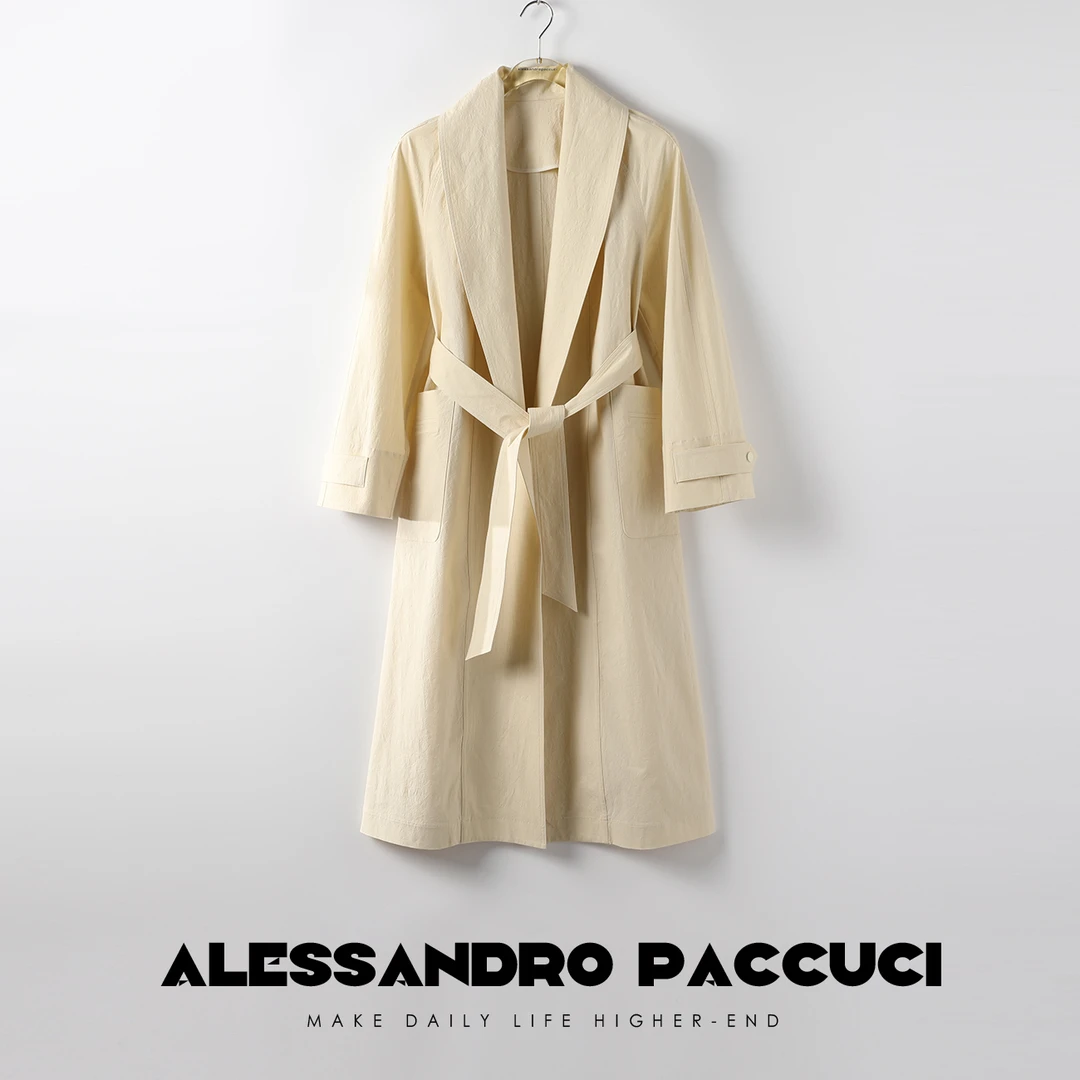 【孤品不退换】洛哥20992X 棉青果领腰带后开叉高阶风衣长款外套