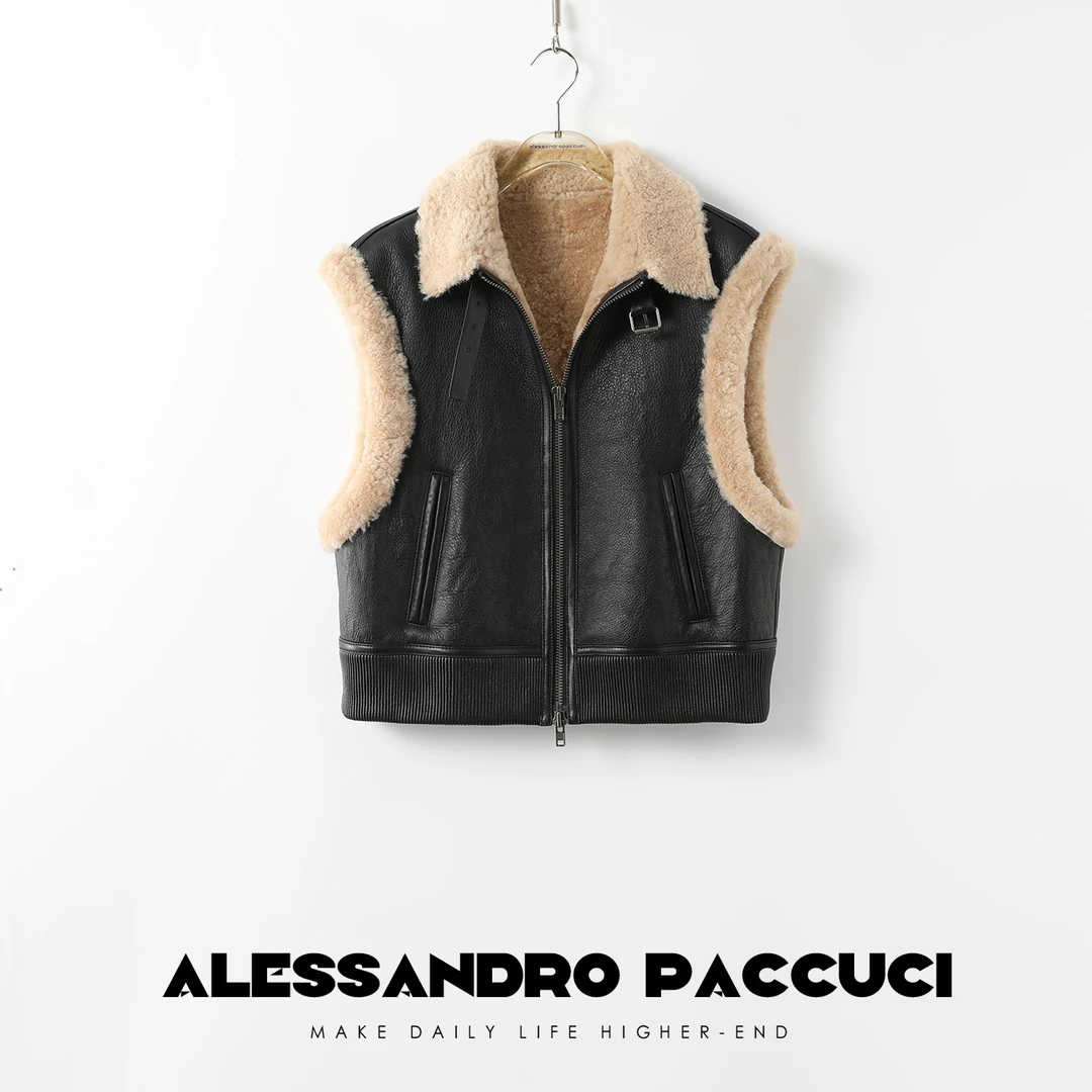 AP洛哥24805X/54019CM【黑标系列】羊皮毛一体老钱风时尚保暖马甲