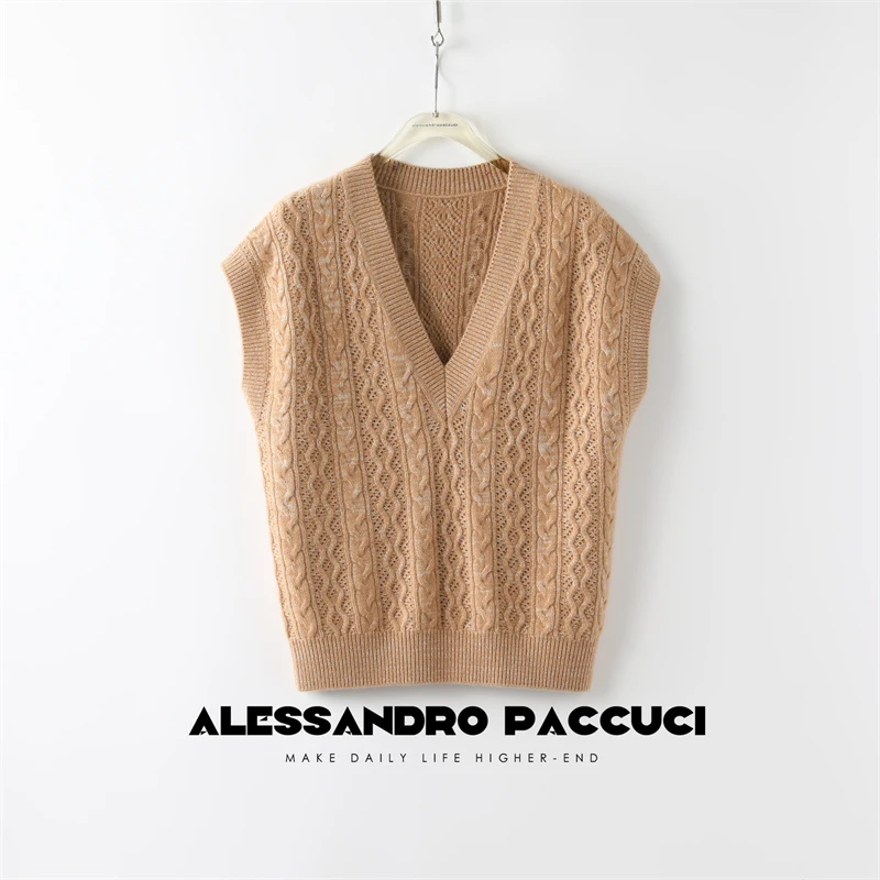 AP洛哥23999X【闪光点】混色 绞花vtg精致V领马甲2024秋