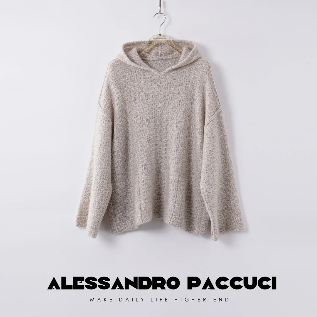 AP洛哥26059【柔拂】羊绒＆桑蚕丝宽松连帽Ama*X同款慵懒针织衫