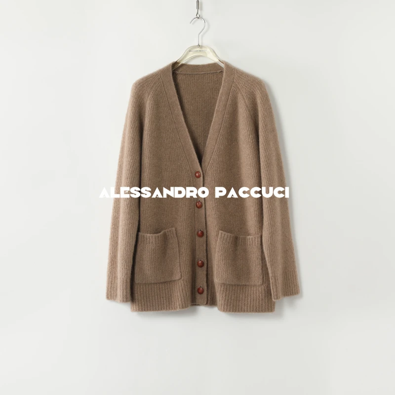 AP洛哥44225SK【无限】山羊绒V领插肩袖多色时尚百搭针织开衫2024冬