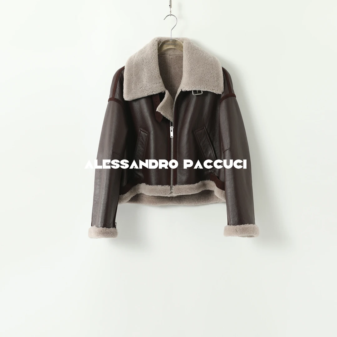 AP洛哥44006CC【黑标系列】进口美利奴羊皮毛一体短A版夹克2024秋冬