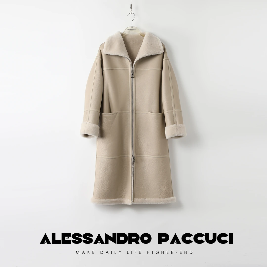 AP洛哥26212 美利奴皮毛一体 柔软舒适 可立领TOT*阔版长款大衣