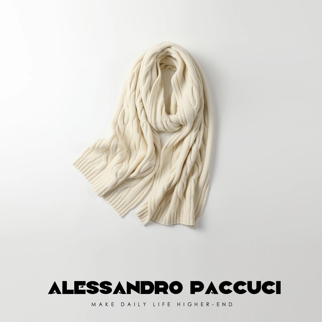 AP洛哥24650X【淡奶昔】羊绒纯色粗针立体绞花时尚百搭保暖围巾