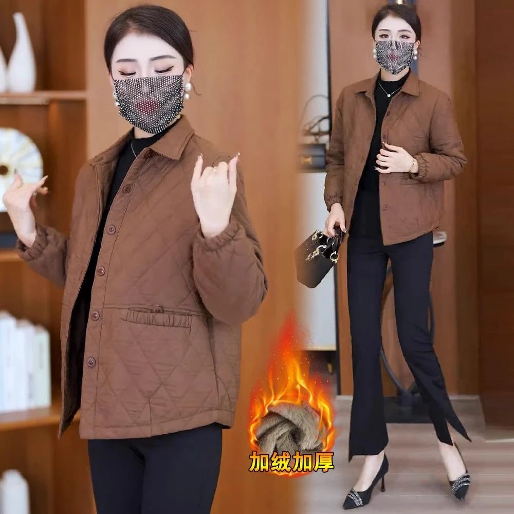 秋冬2025新款时尚加绒棉服女休闲百搭宽松显瘦小个子保暖棉袄外套