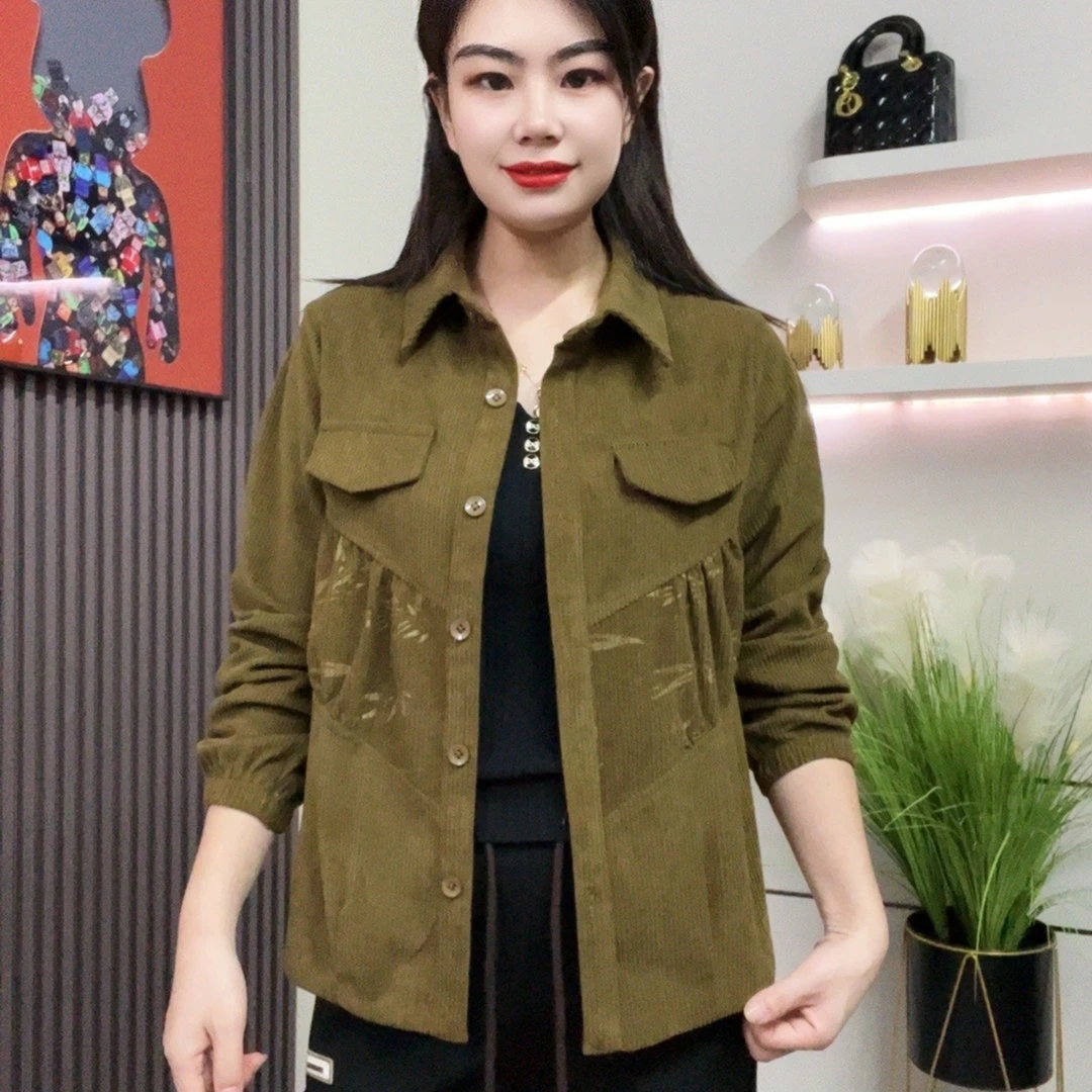 立领牛仔女装秋季宽松韩版休闲春秋翻领显瘦军绿短款时尚百搭外套